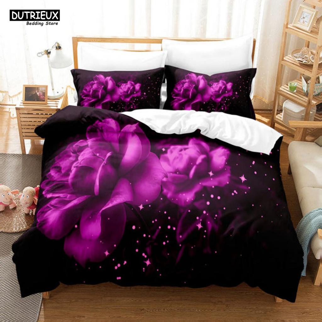 Purple Flower Bedding Set Butterfly Bed Linen Double Queen King Twin Full Women Girls Romantic Lavender Duvet Cover Pillowcase