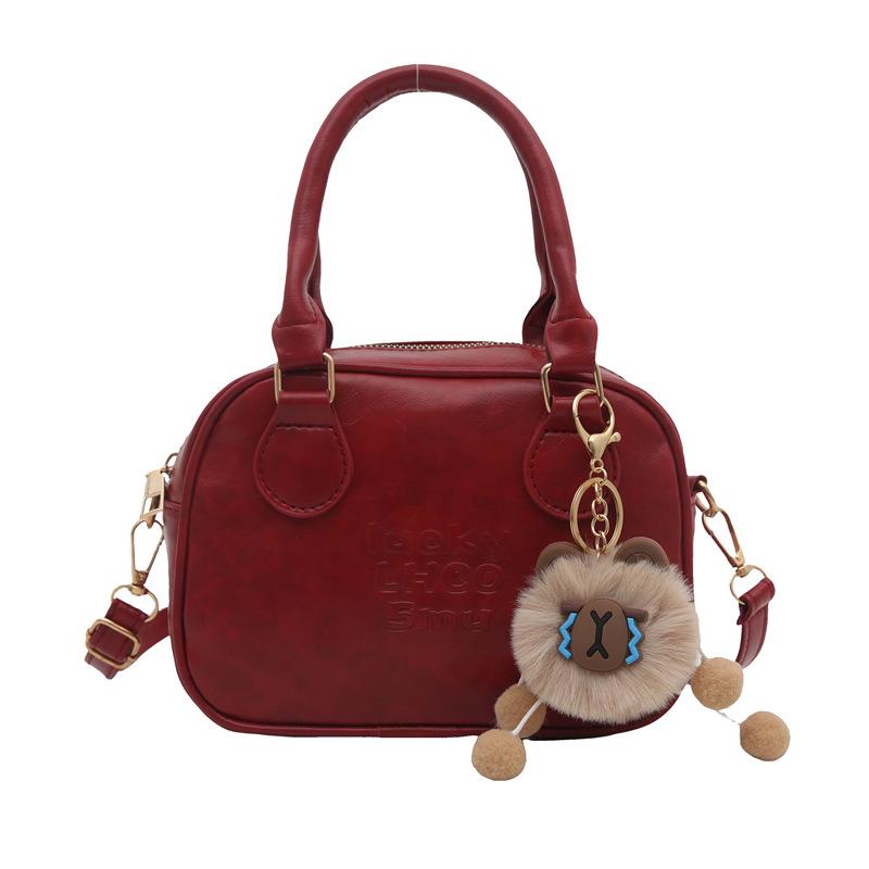 Retro Women's Fall/Winter 2025 Coffee Textured Bowling Crossbody Handbag