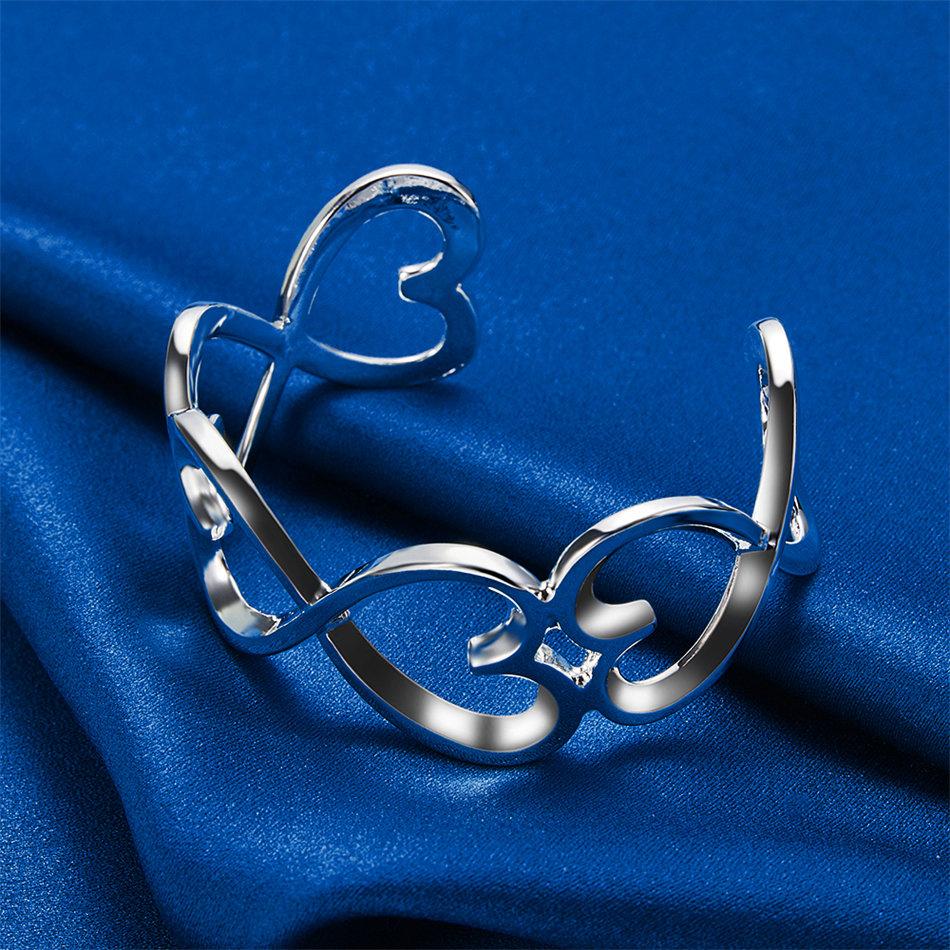 Luxurious 925 Sterling Silver Exquisite Hollow Love Open Bracelet Women Party Wedding Jewelry Accessories