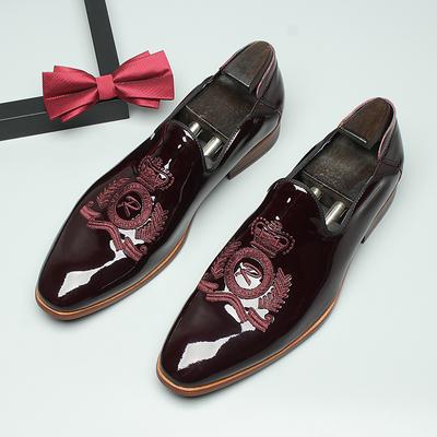 Mocasines de Cuero Patentado Genuino Bordado Zapatos de Hombre de Moda Slip On Zapatos de Vestir de Lujo Hechos a Mano para Fiesta, Banquete, Boda