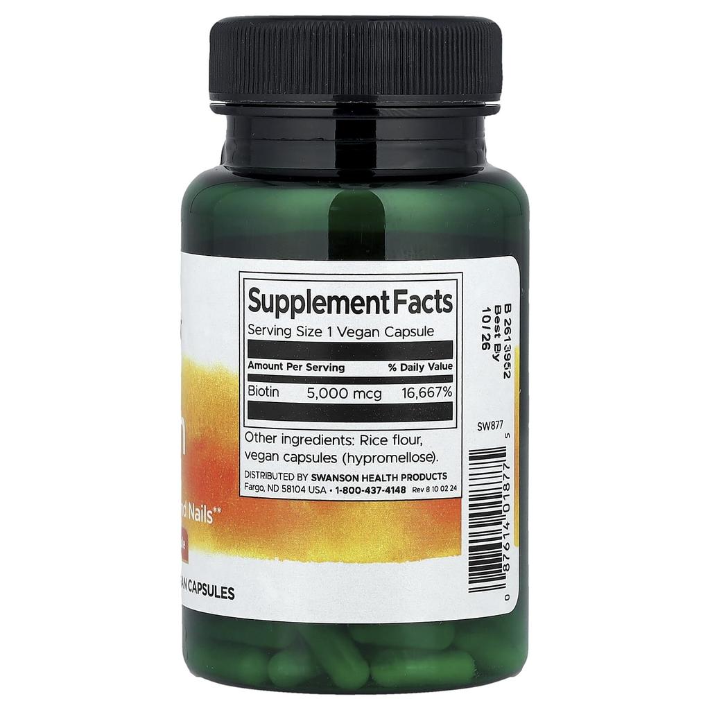Biotin, 5,000Mcg, 100 Vegan Capsules