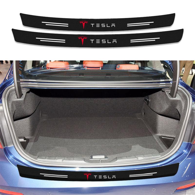 1pcs Carbon Fiber Car Trunk Rear Bumper Sticker Guard Plate Protector For Tesla Model 3 Model X S 2016-2023 Model Y Decals TM3 TMX