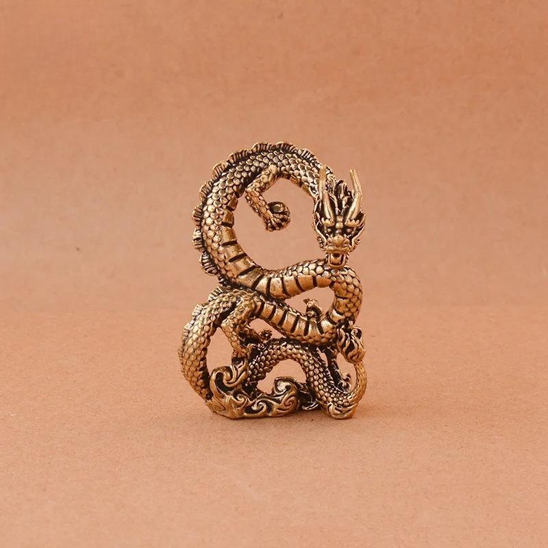 

Antique Brass Dragon Small Statue Desktop Ornament Chinese Mythical Beast Figurines Home Feng Shui Decorations Crafts
