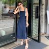 Women's Loose-Fit Denim Overall Skirt - Casual French Street Style Suspender Dress with Side Slit.