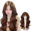 Amber Light Brown Long Curly Wig with Middle Part and Bangs