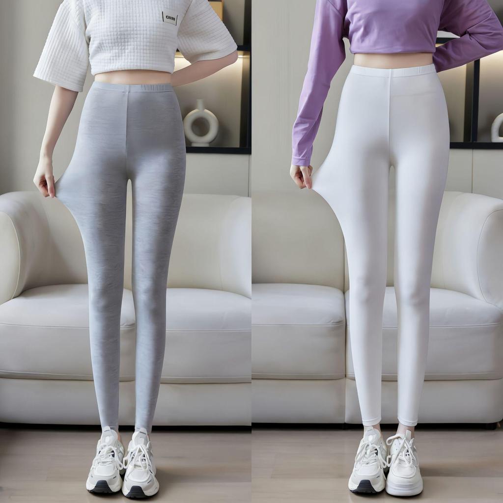 Women's Modal High-Waisted Leggings, Nine-Tenths Length, Skinny Fit, Plus Size, High Stretch, Slimming Yoga Pants for Spring/Summer.