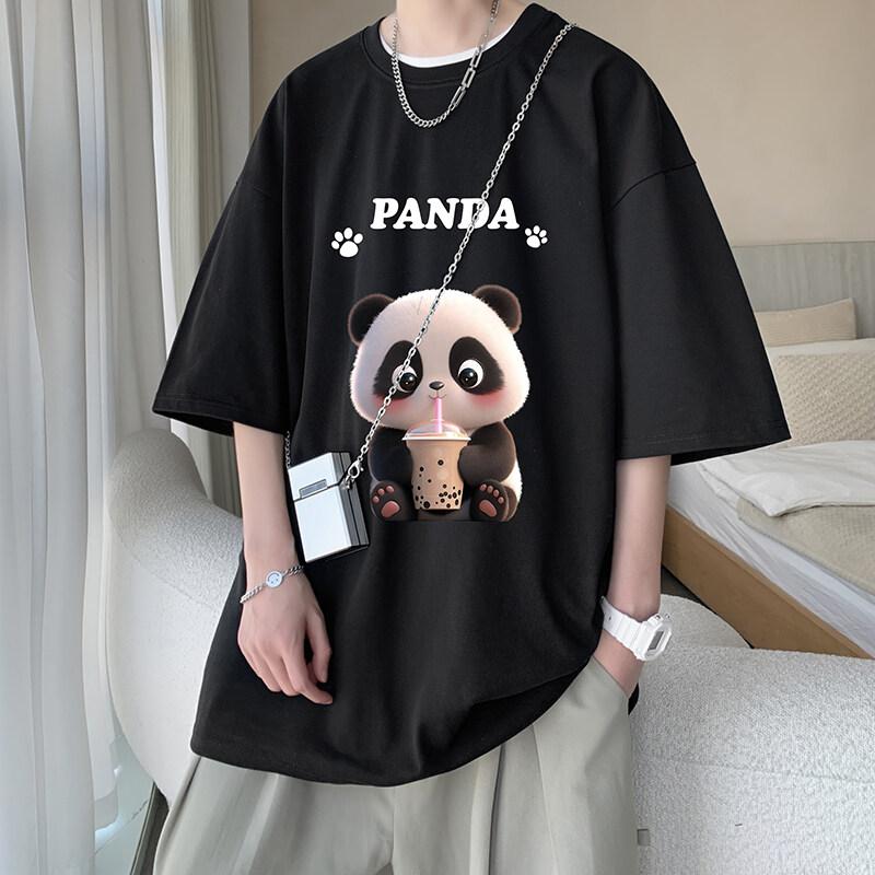 Unisexs Cotton Tshirts White Funny Unisex Oversized T Shirt Panda Print Summer Casual Wear 5XL Tee Shirts Big Size Male Clothes
