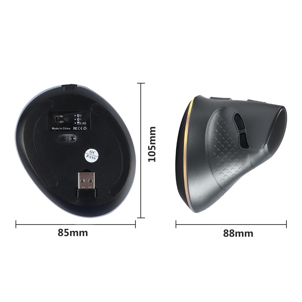 USB Wireless Bluetooth Rechargeable Vertical 7 Vertical Compatible with iOS 13 and and Microsoft Gray 2.4GHz 5.1 Mouse, Quiet, Buttons, Ergonomic,
