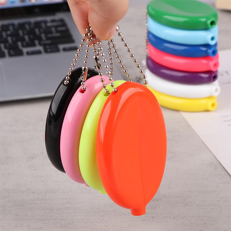 Small Oval Coin Purse Mini Earrings Rings Storage Box With Chain Solid Color Pvc  Portable Bag Pendant