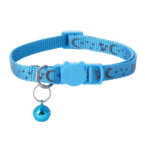 Cat Collar Adjustable Pet Collar with Bell And Safety Release Buckle Star Moon Print Breakaway Nylon Collar for Kitten Cats
