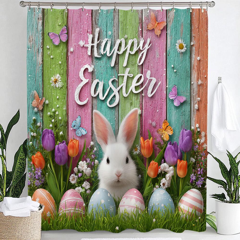 

Happy Easter Eggs Cartoon Waterproof Shower Curtain Bathroom Curtain,Hanging Curtain 12 Hooks Decoration Machine Washable 90x180cm-35x70in