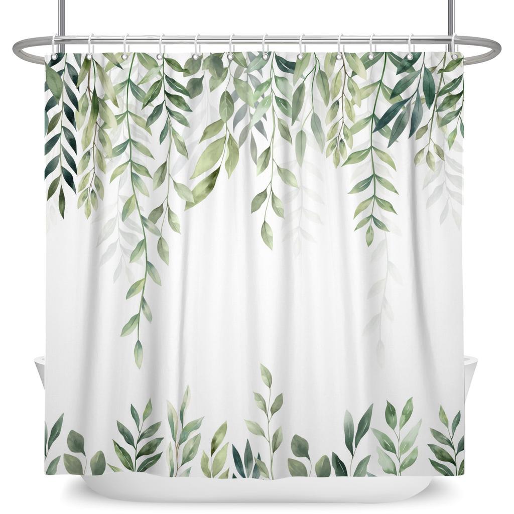 Tropical Banana Leaf Shower Curtain Waterproof Easy To Clean Privacy Protection Print Green Plant Design Modern Nontoxicmaterial