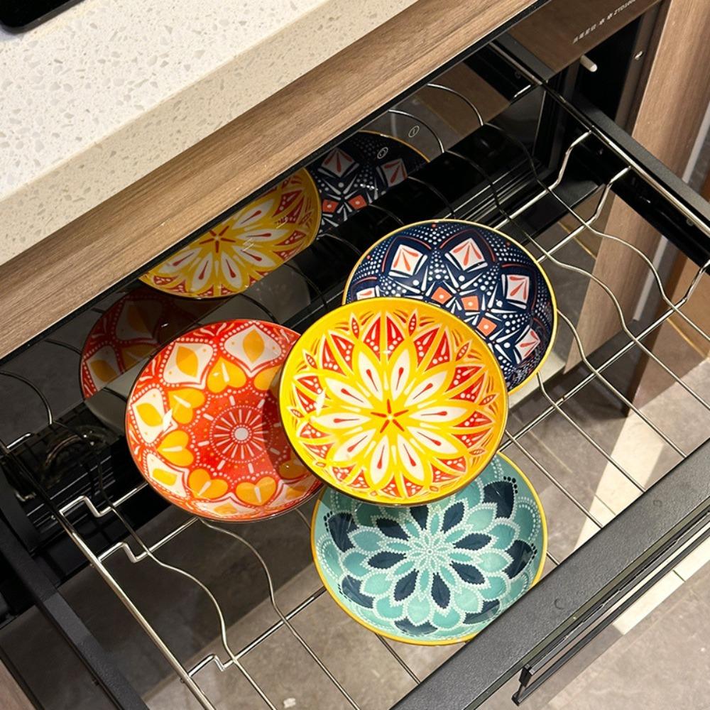 6 Piece Vintage Bohemian Style Ceramic Plates Set 5 in Appetizer Plates Dishwasher-safe