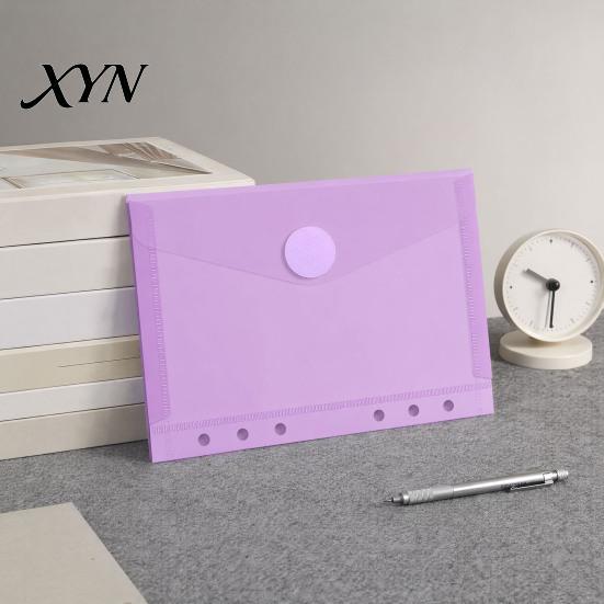 Subject Sorting File Organizer Plastic Folder with Label Pocket, Hook And Loop Closure Clear Push-type Round Buckle Poly Envelope Document Folder,