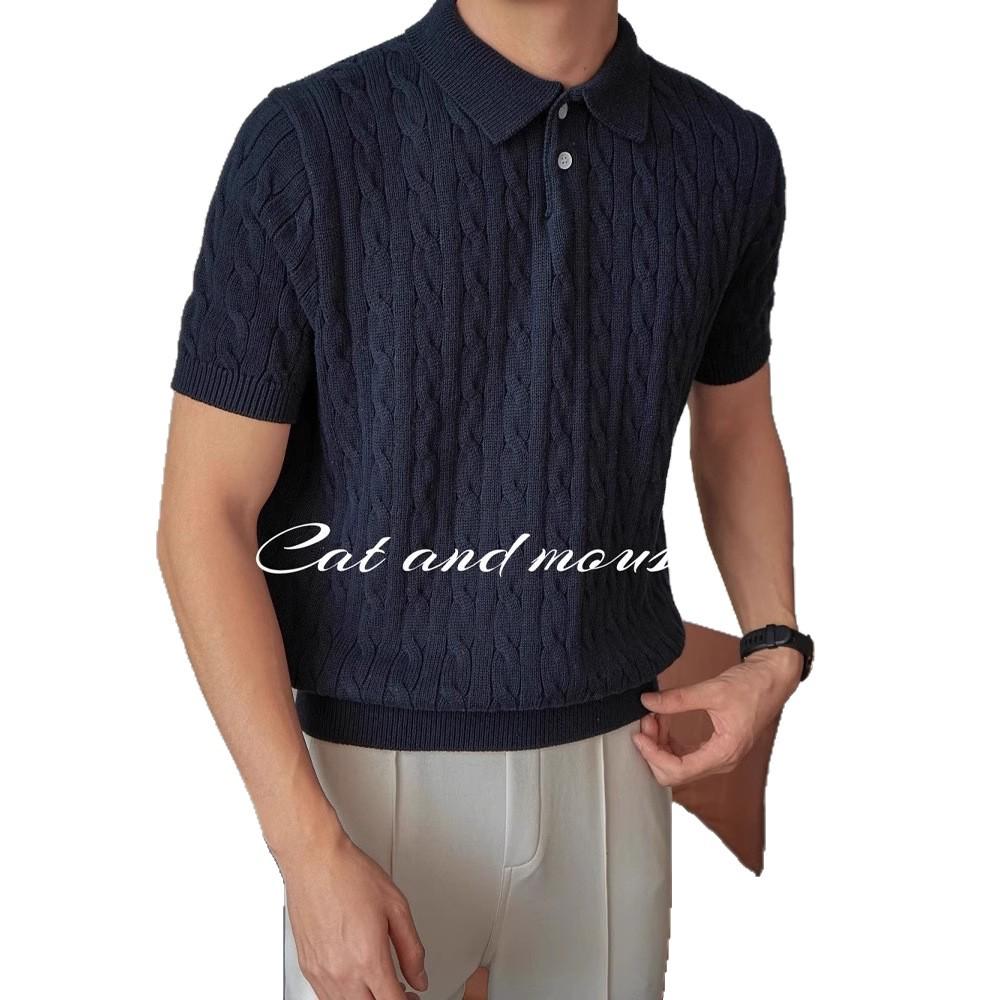Men's Trendy 2025 High-End Knitted Polo Shirt - Short Sleeve, Breathable, Summer Collared Casual Wear