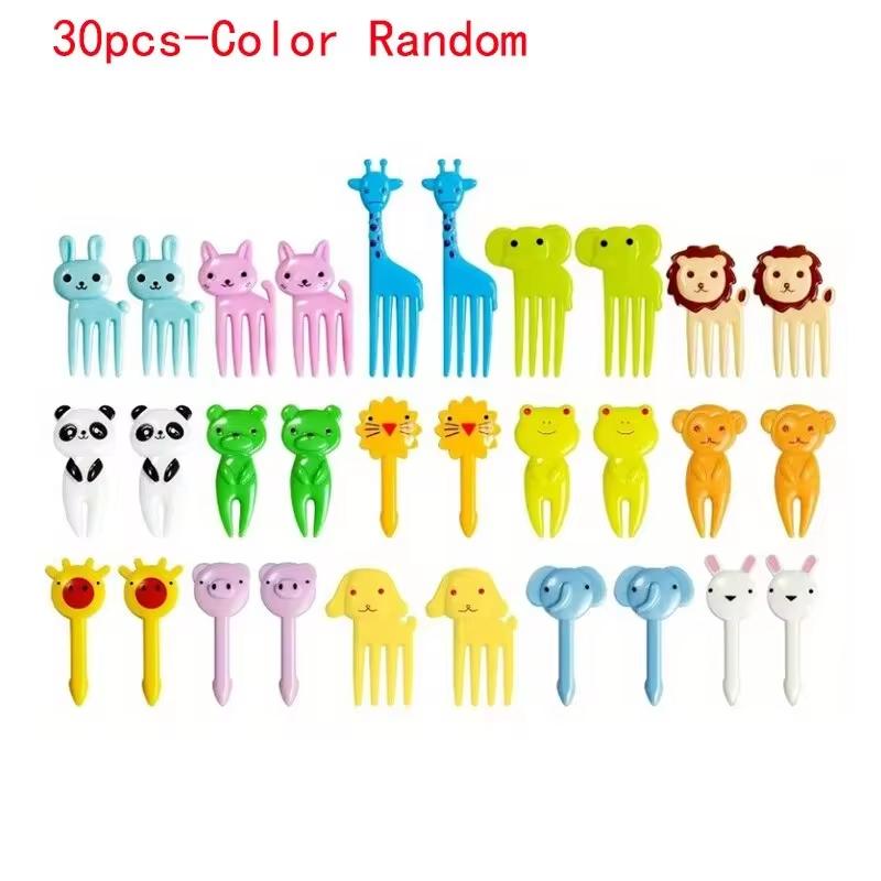 30 Pcs Random Animal Food Forks, Reusable Cute and Funny Cartoon Animal Fruit Food Toothpicks, Fruit Salad Forks, Bento Box Acce