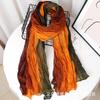 Contrast Color Cotton And Linen Wrinkled Scarf Female Literary And Artistic Fan Atmosphere Warm Silk Scarf Retro Gradual Change Color Scarf Shawl