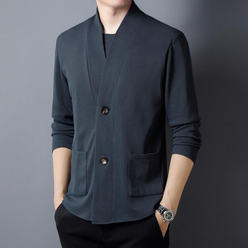 

Весенне-осенний комплект из двух предметов с лацканами, кардиган с длинными рукавами, мужская футболка, красивая газовая рубашка в корейском стиле, персонализированная мужская модная куртка XXXXL