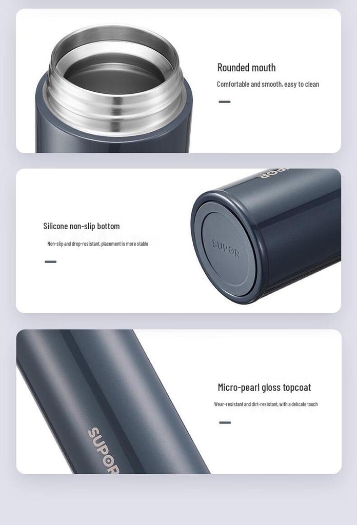 Supor 316L Stainless Steel Thermal Mug - Large Capacity, One-Button Open/Close, Portable for Students, Cars, Outdoors.