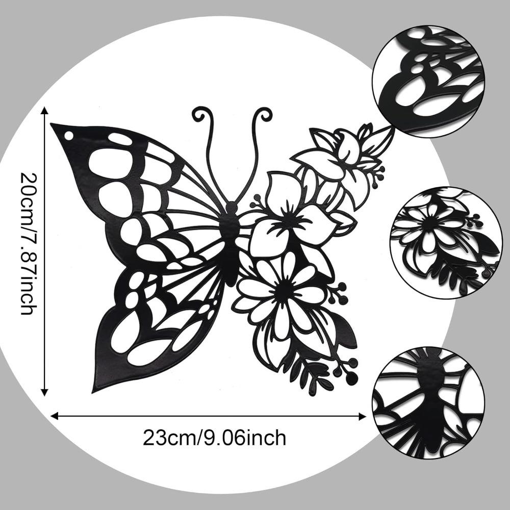 Black Metal Butterfly Wall Art Boho Home Decor Hanging Flower Ornament for Bedroom Living Room