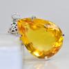 925 Sterling Silver 100 Ct Orange Topaz CERTIFIED Pear Cut Pendant Free Gift AI-86-NS