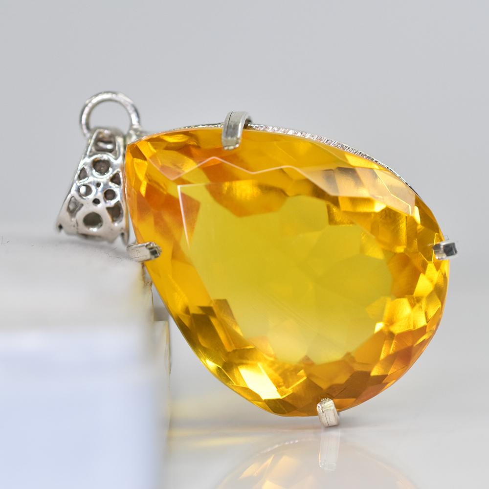 925 Sterling Silver 100 Ct Orange Topaz CERTIFIED Pear Cut Pendant Free Gift AI-86-NS