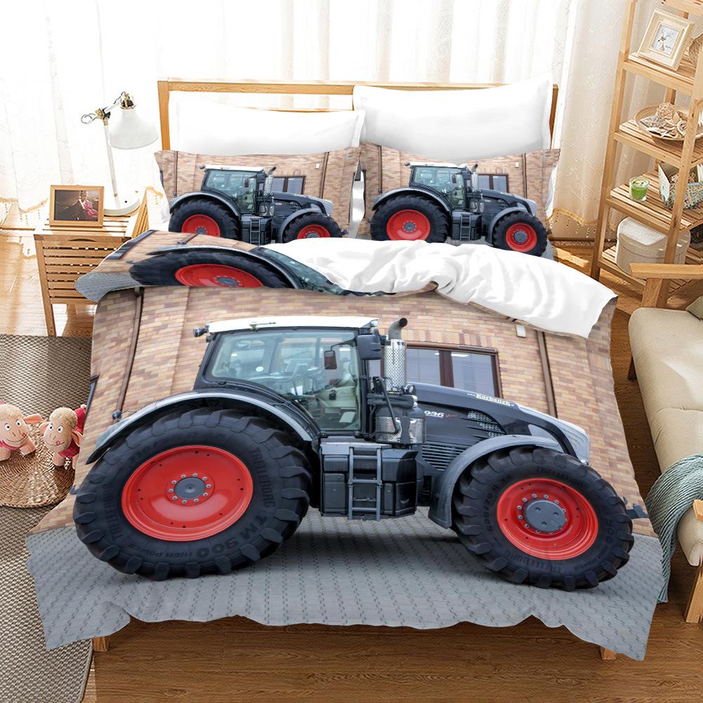 Bulldozer 3d Digital Printing Three-piece Quilt Cover Set Wish To Make Bedding