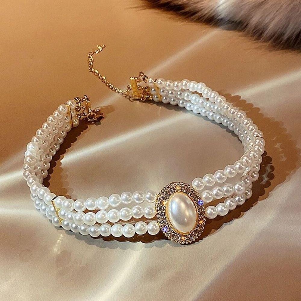 Šperky Doplňky Retro Perlový Náhrdelník Vícevrstvý Perlový Choker Perlový Přívěsek Svatba Nevěsta