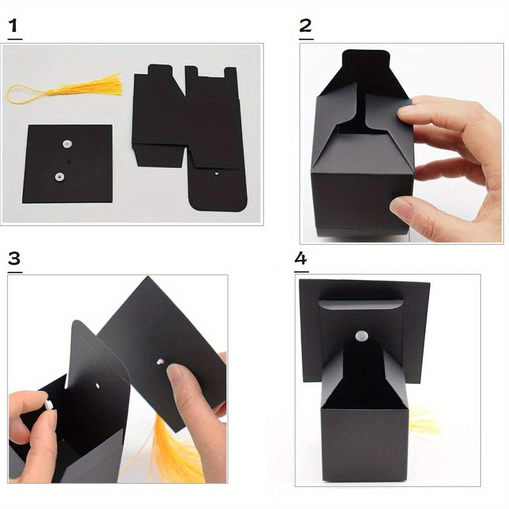 25pcs Gift Box Creative Graduation Hat Treat Boxes with Yellow Tassel DIY Graduation Gift Wrap Box Graduation Decoration Party Commemorative Gift Box