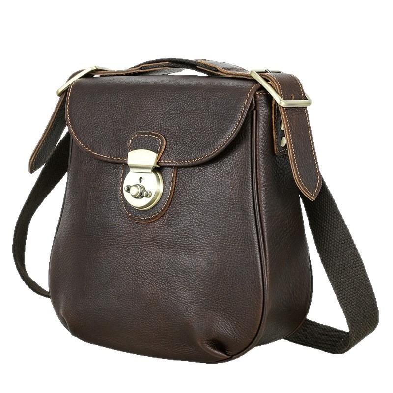 Men Top Grain Crazy Horse Leather Crossbody Bag Multi-Zipper Pockets Vintage Texture