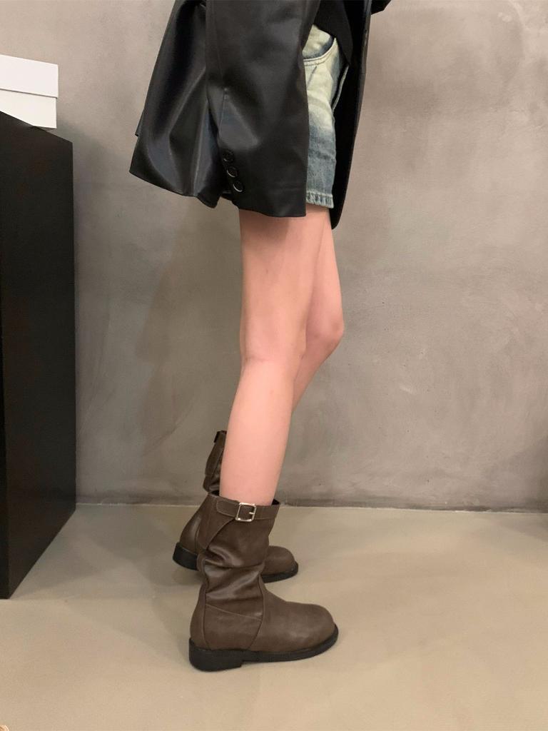 Retro Mittelstiefel mit dickem Absatz Ritterstiefel Damenschuhe 2025 neue Herbst- und Winter-Stiefeletten Martin-Stiefel