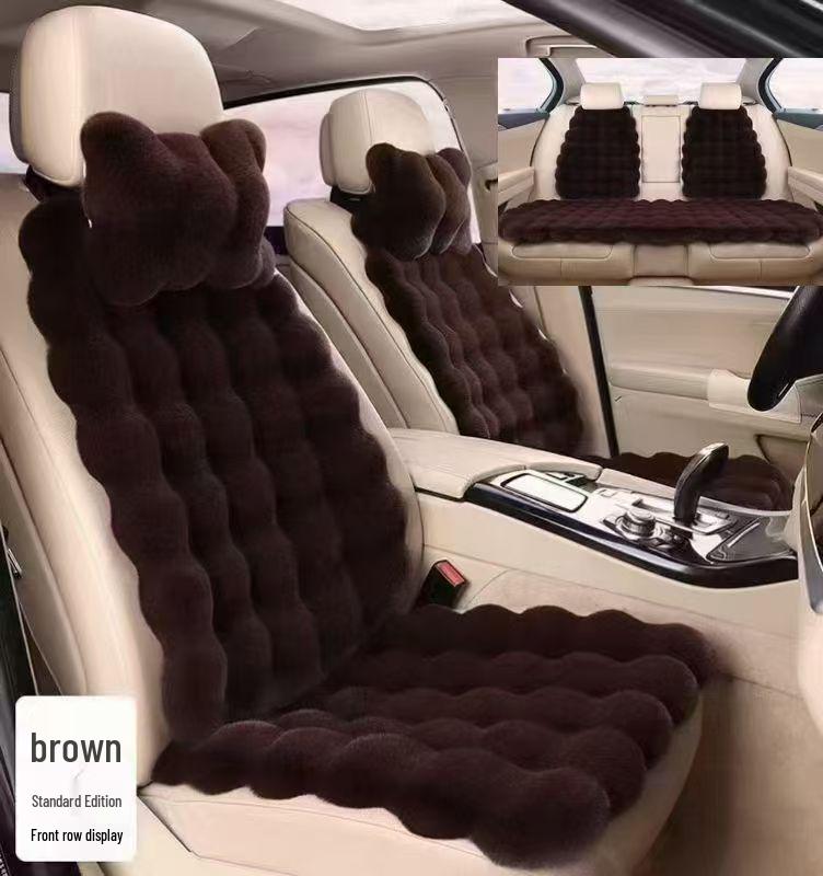 Winter Velvet Car Seat Cushion Set - Thickened Plush, Warm, 3-Piece with Backrest