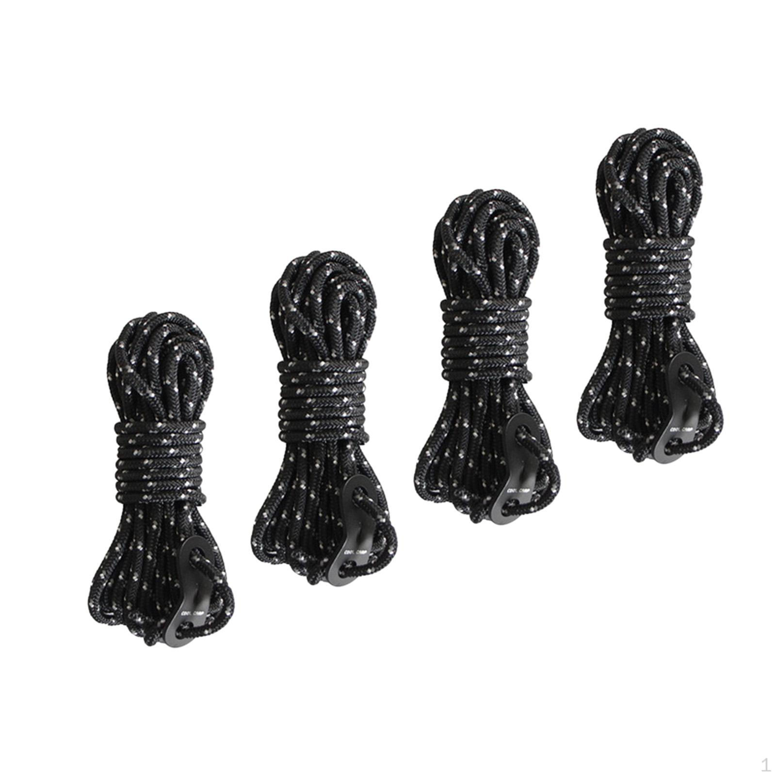 4Pcs 4mm Runners Guy Lines 4M Multifunctional Tent Rope with Adjuster Reflective Portable Guylines