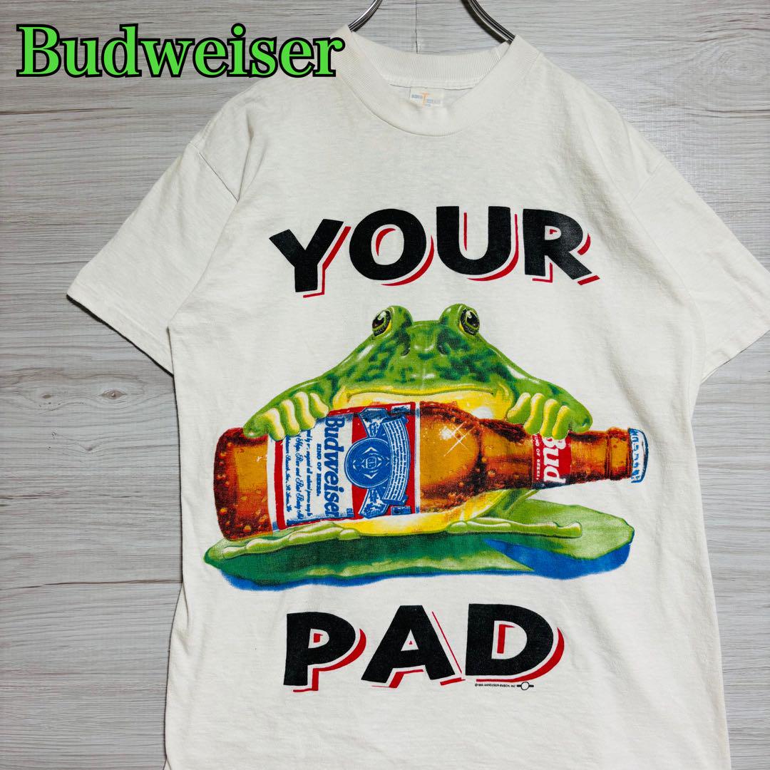 

[USED] Rare Budweiser T-shirt, size XL, double-sided design, frog, imported