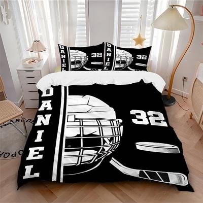 3pcs Hockey Team Quilt Set - Soft and Comfortable Bedroom, Guest Room and Dorm Decor Bedding Set 1 Quilt Cover + 2 Pillowcases.K096