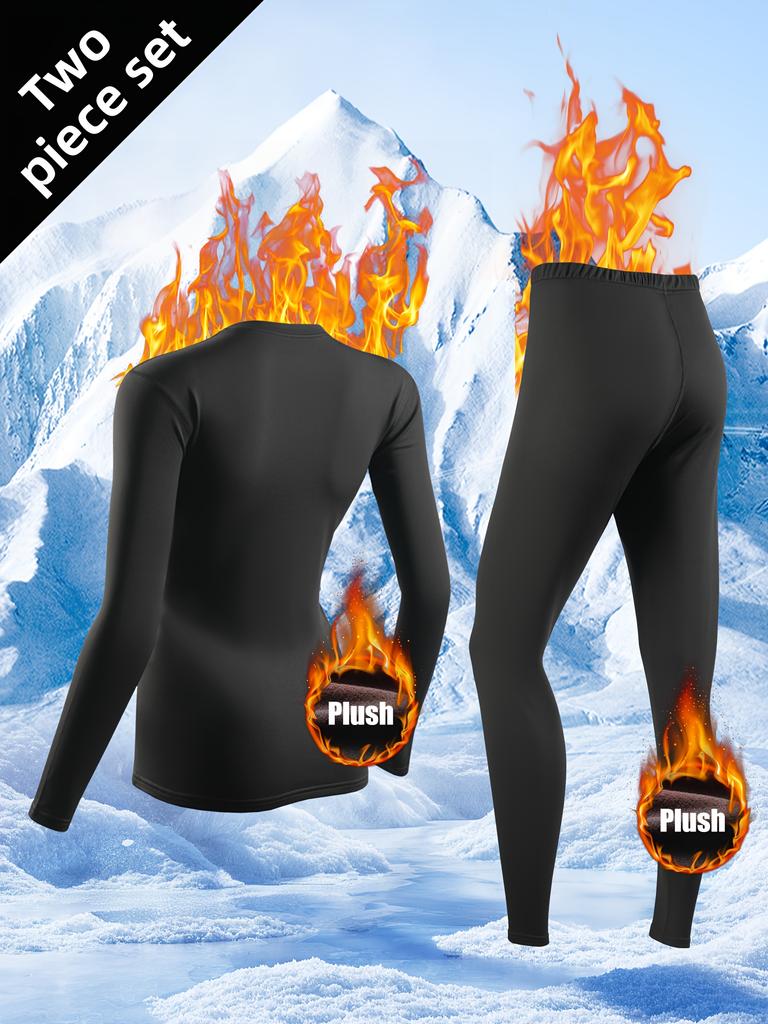 Women's Fleece-Lined Thermal Underwear Set, 2-Piece Base Layer for Cycling, Skiing, Yoga, Outdoor and Casual Wear