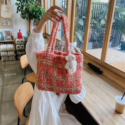 121 Winter Woolen Plaid Shoulder Bag Trendy College Style Versatile Underarm Bag Large Capacity Handbag