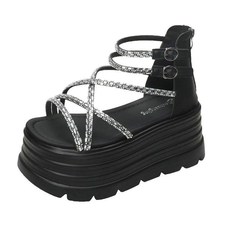 Platform sandals women's fashion outer wear in the summer of 2025 new models with a height increase of 8cm for small people, easy to match, muffin Rom