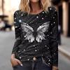 Women's T-shirt 3D Printing Art Butterfly Print Fashion Long Sleeve Round Neck Regular Top Holiday Weekend Spring and Autumn