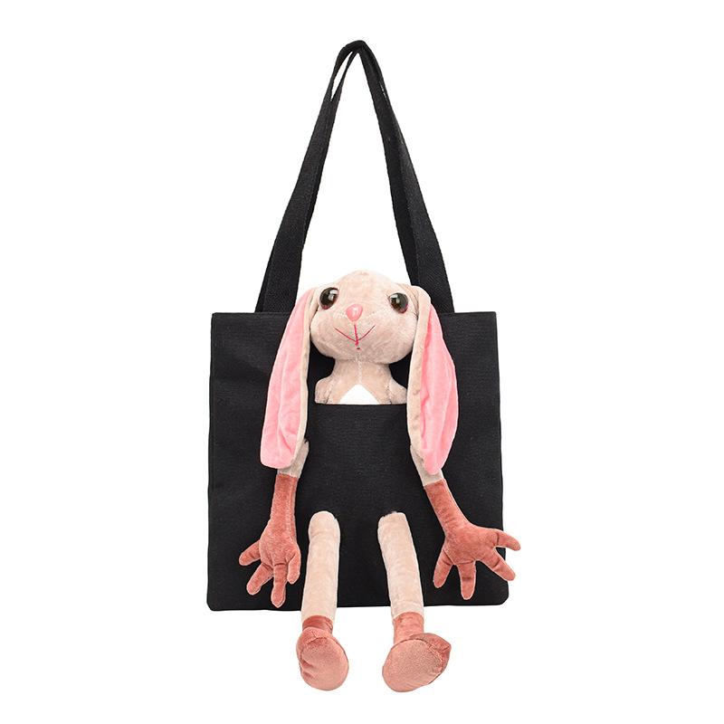 Doll Canvas Shoulder Bag Cute Cartoon Long Ear Rabbit Canvas Bag Large Capacity Canvas Bag Women's Bag Armpit Bag