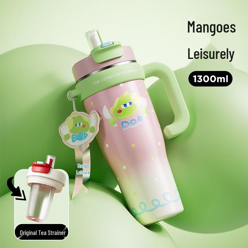RELEA 1300ml Ceramic Lined Insulated Straw Mug with Handle