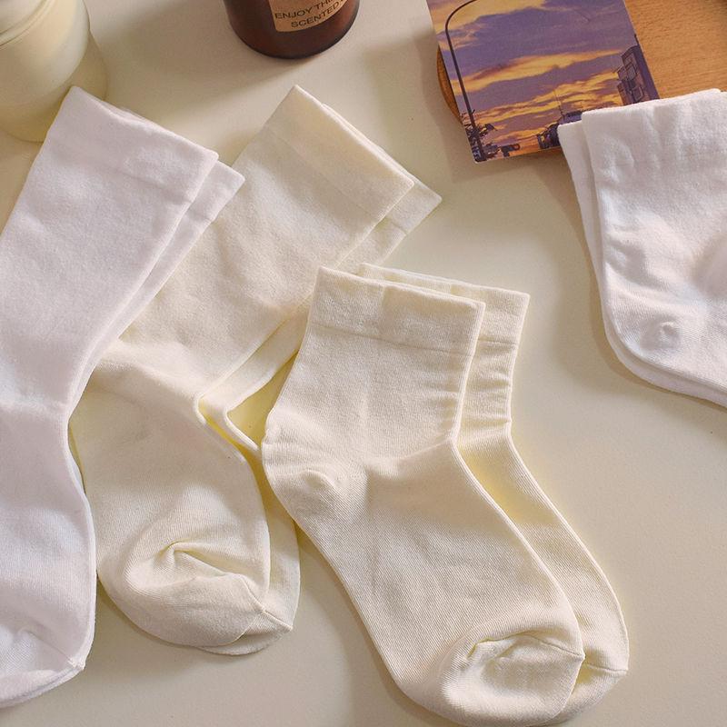Hvide Strømper Børns Mellemlange Strømper, Trendy og Alsidige, Ren Bomuld, Lagdelte Strømper, Ensfarvede, Enkle og Elegante Lange Strømper