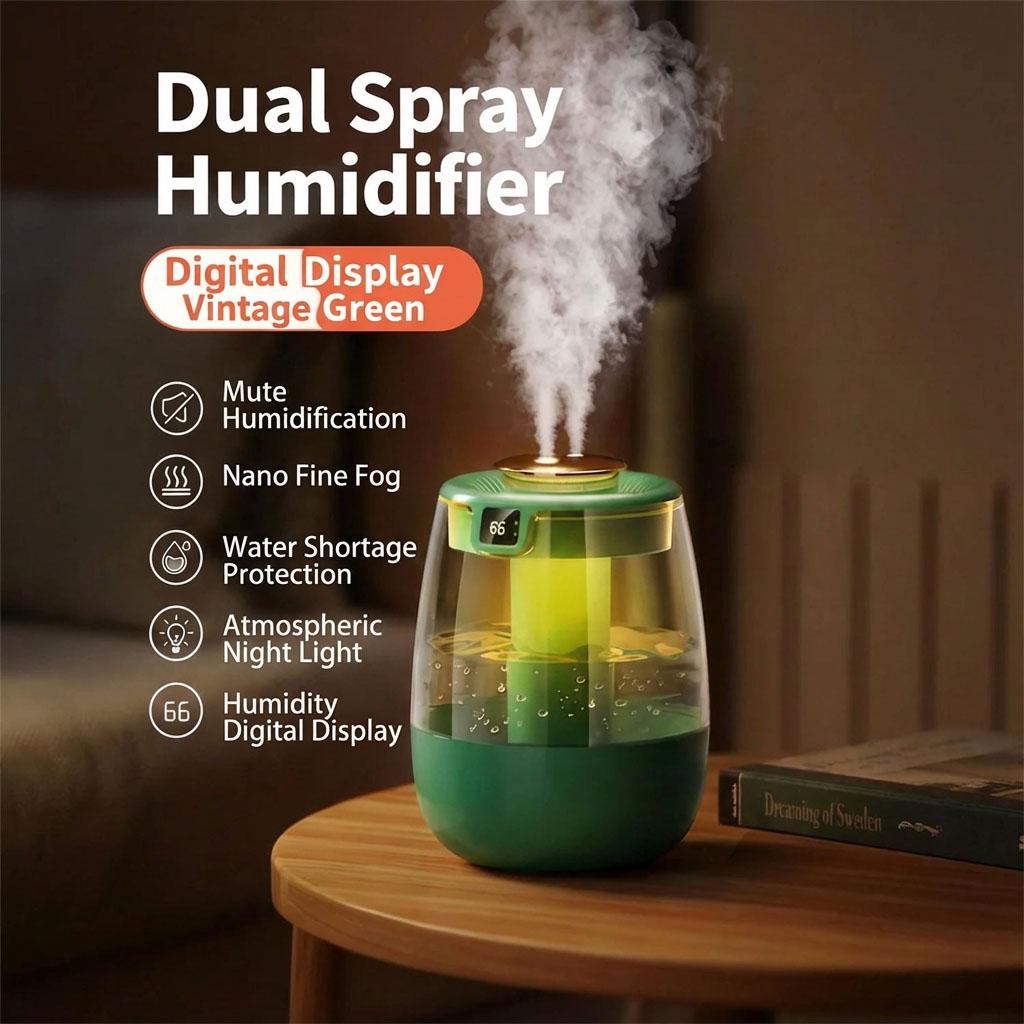 

Dual Nozzle Air Humidifier with Digital Display & UV Sterilization - 280ml/h Heavy Mist Ultrasonic Diffuser for Home Office