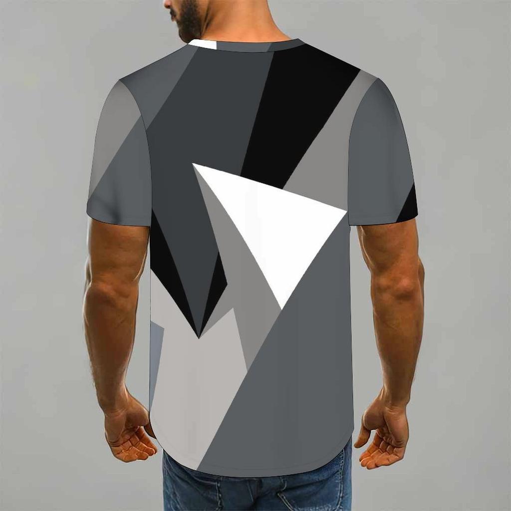 Women Short Sleeve Crew Neck T Shirt White Red Gradient Vertical Line Dot Abstract Print Top