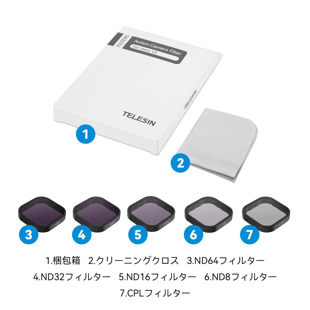 TELESIN 5 Pack Lens Filter Kit for CPL ND8 ND16 ND32 ND64 GoPro Hero Black Neutral Density and Polarizing Lens Filter Kit Lens Protector Accessories