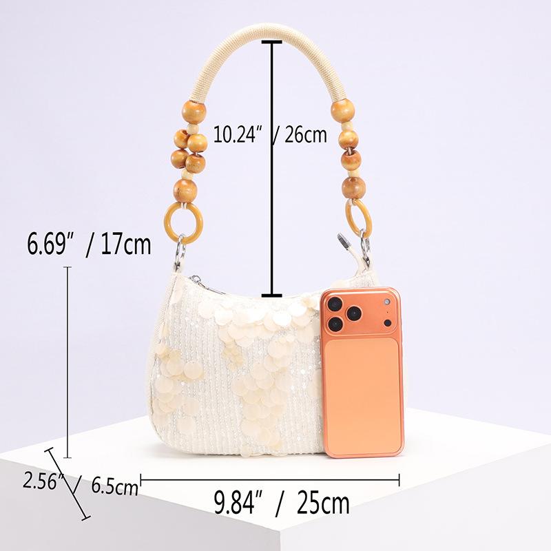 New Style Women's Bag with Sequins Sewn Embroidery Bag, Bohemian Vacation Style Bead String Woven Armpit Bag