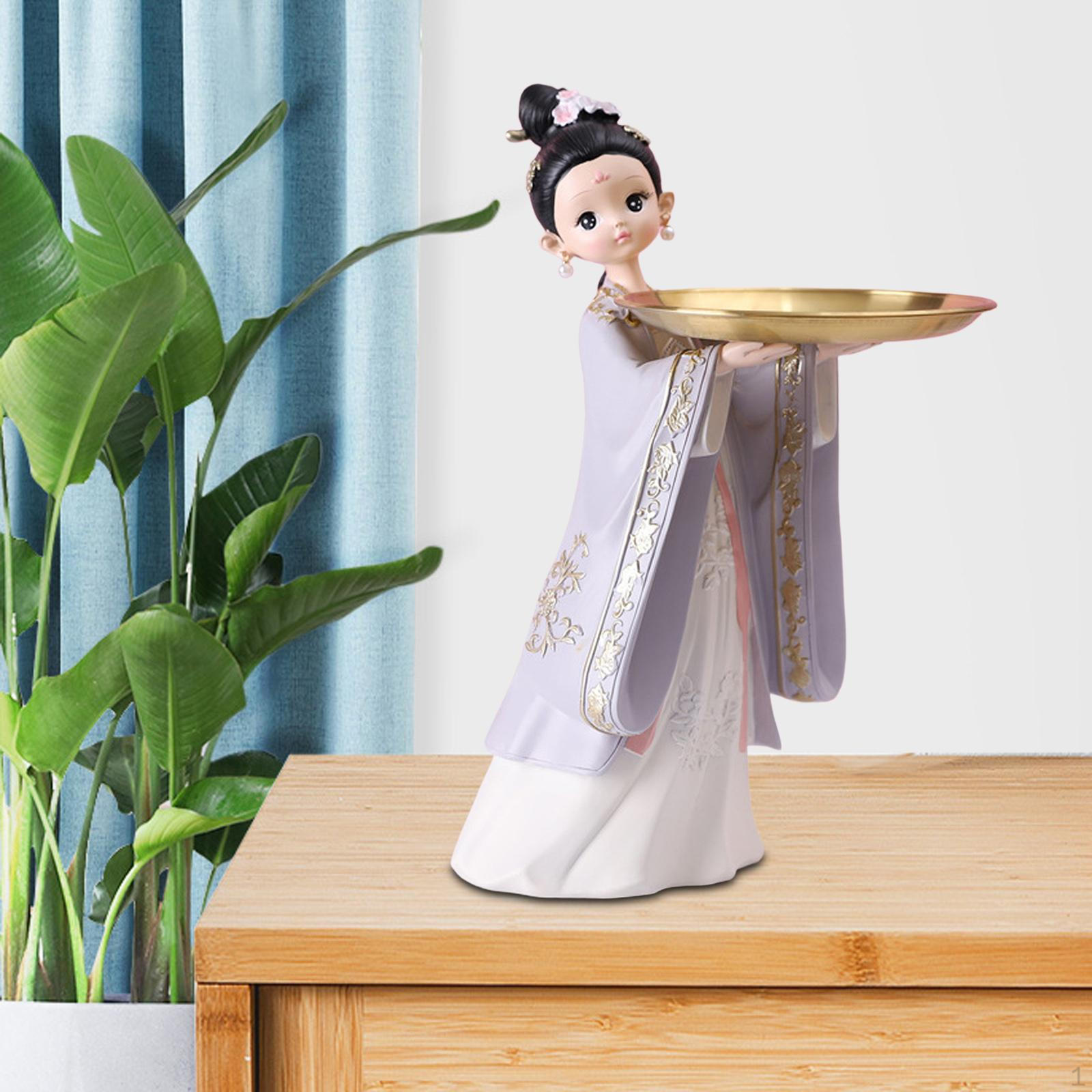 

Chinese Style Resin Statues Figurine Sculptures Jewelry Trinket Storage Entrance Holder Desktop Dish Purple