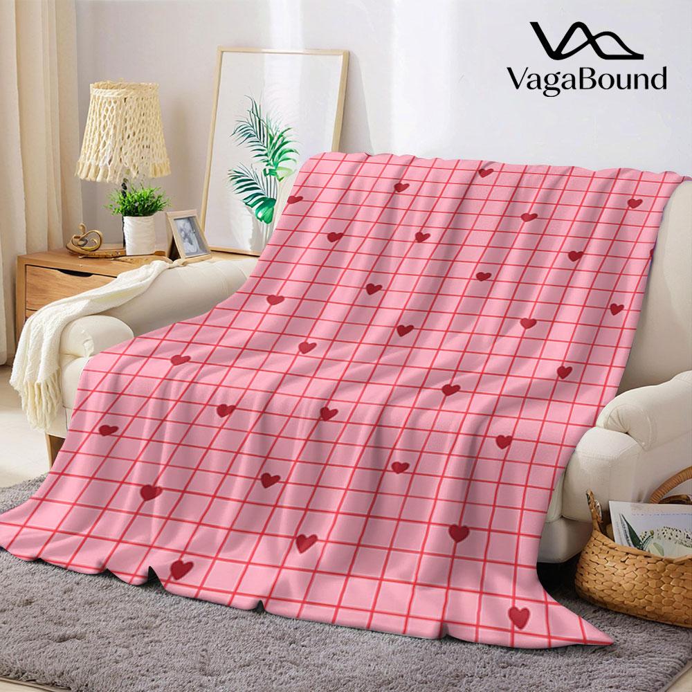 Grid Heart Flannel Blanket Perfect for Sofa Office Bed Travel Sleep Read Relax Camping four season use