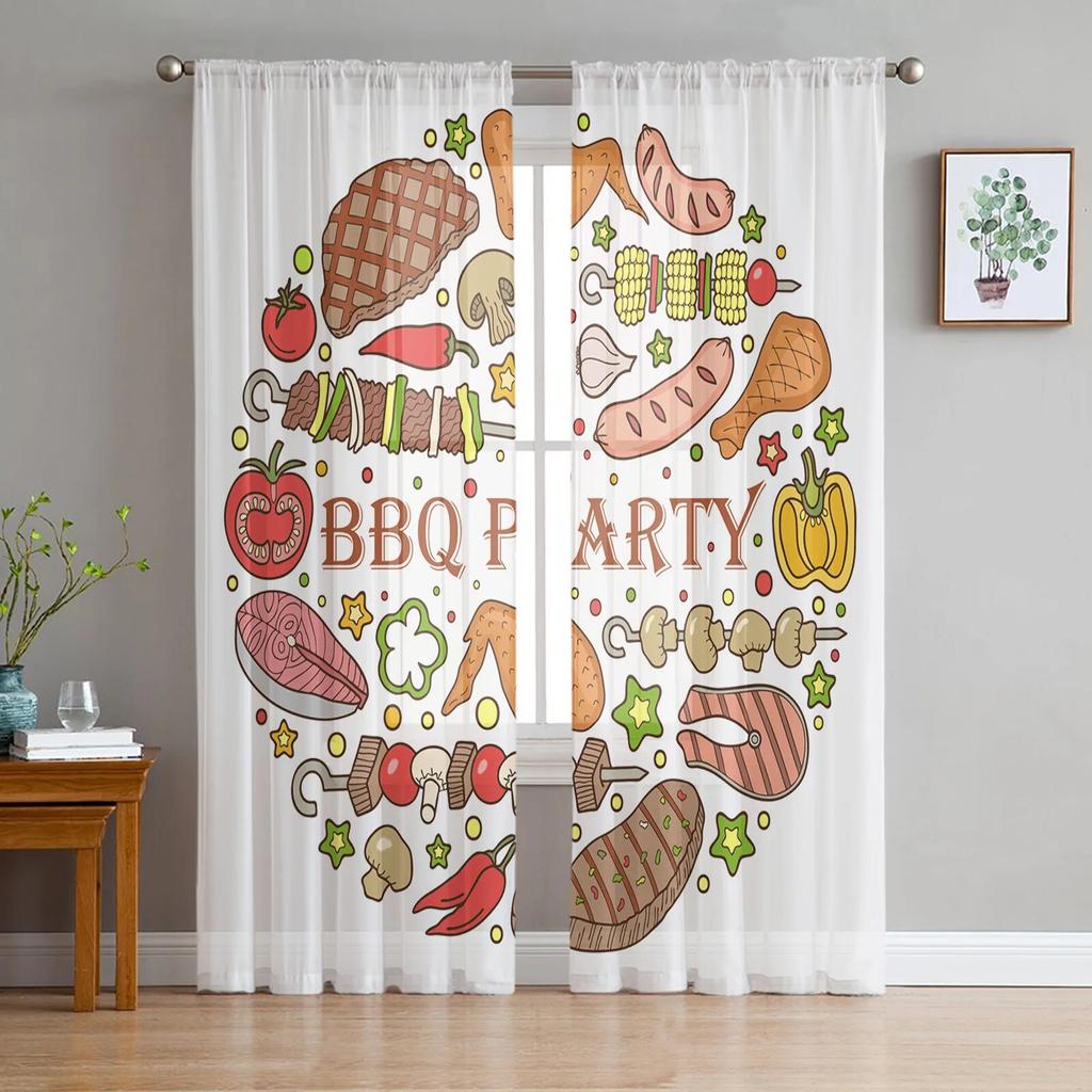 Cartoon Food Ice Cream Cup Sheer Window Curtains for Living Room Bedroom Kitchen Room Chiffon Tulle Curtains Panel