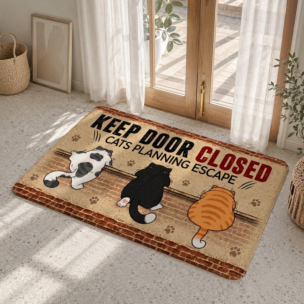 Four Dogs Peering Over Wall Floor Mat Flannel Rug Soft Non Slip Washable Door Mat For Bathroom Bedroom Kitchen Home Decor